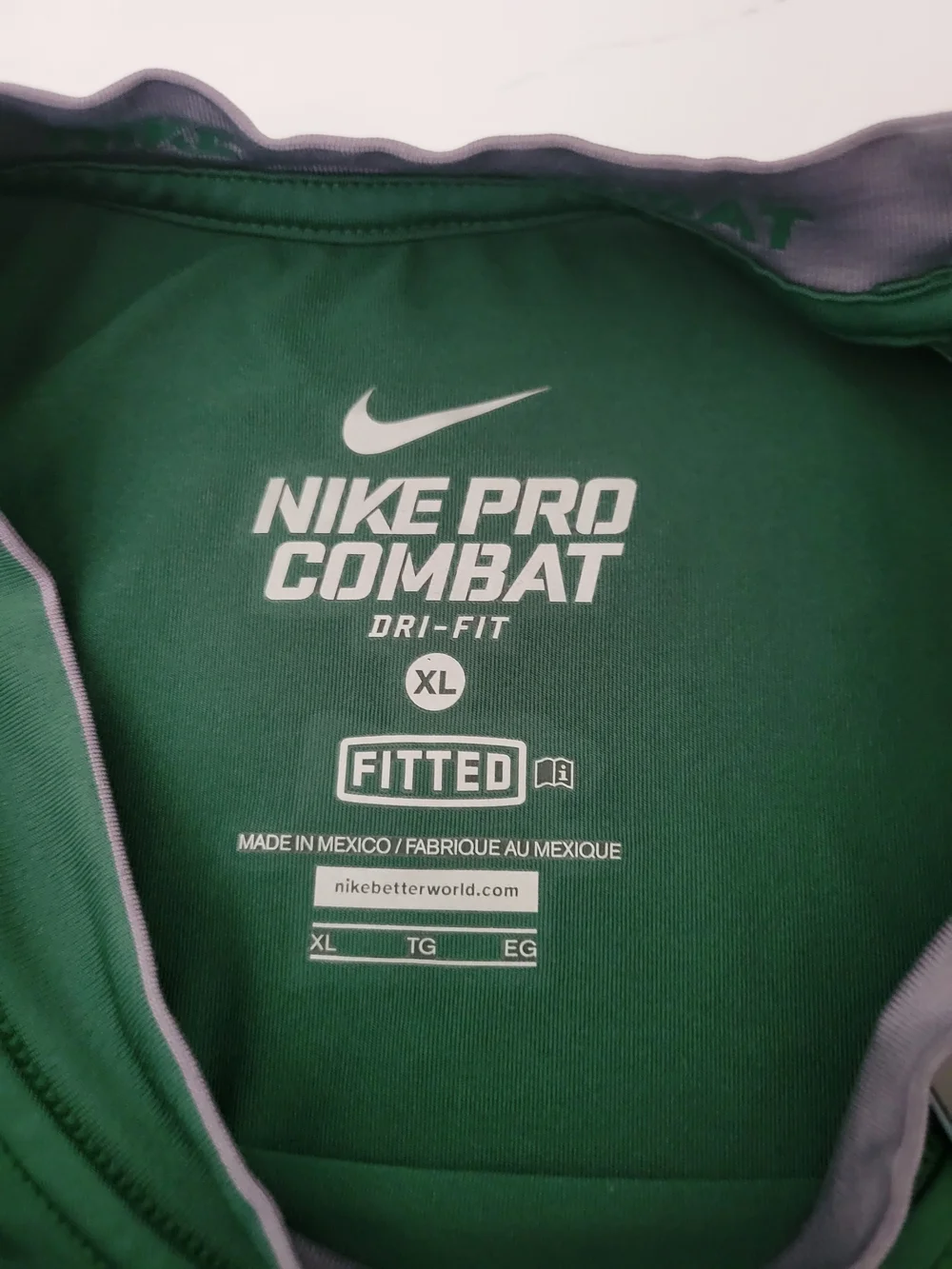 Nike Green Fitted Pro Combat Dri-FIT Short Sleeve Shirt